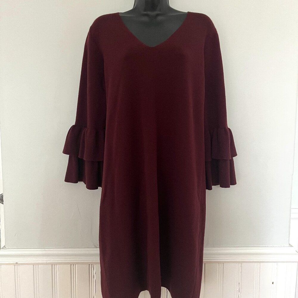 Ann Taylor Maroon Knit Dress with Bell Sleeves